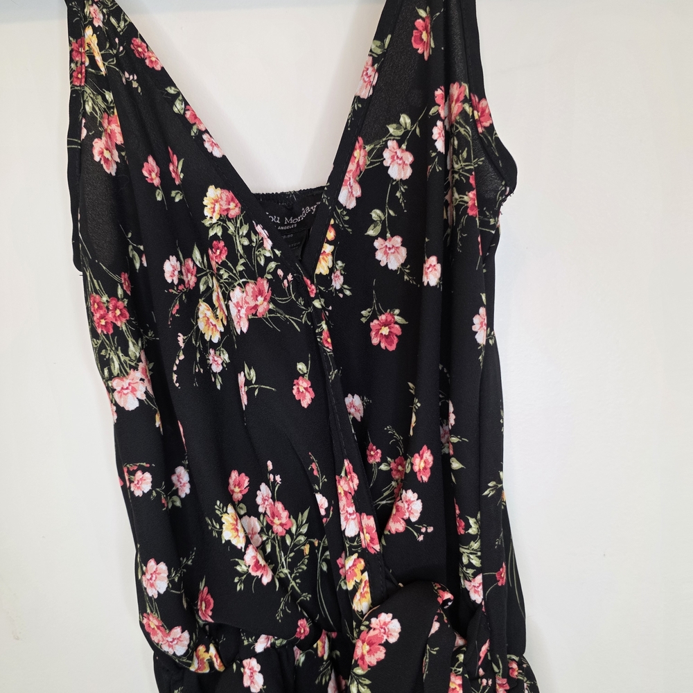 See You Monday Black Dress with Pink Floral Pattern